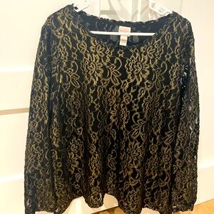 Chico’s gold foil lace top sz3